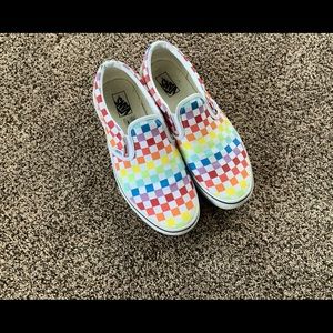Kids rainbow checkered VANS slip on sneakers 6